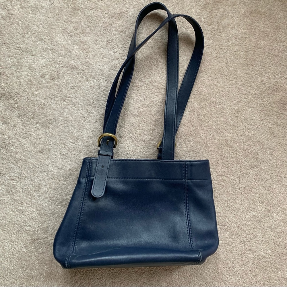Vintage Authentic Leather Coach Navy Blue Shoulder Bag